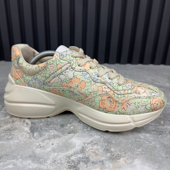 GUCCI Liberty Rhyton Floral Muticolor Canvas Sneaker Leather 8.5 US 38.5 EUR - Picture 7 of 16
